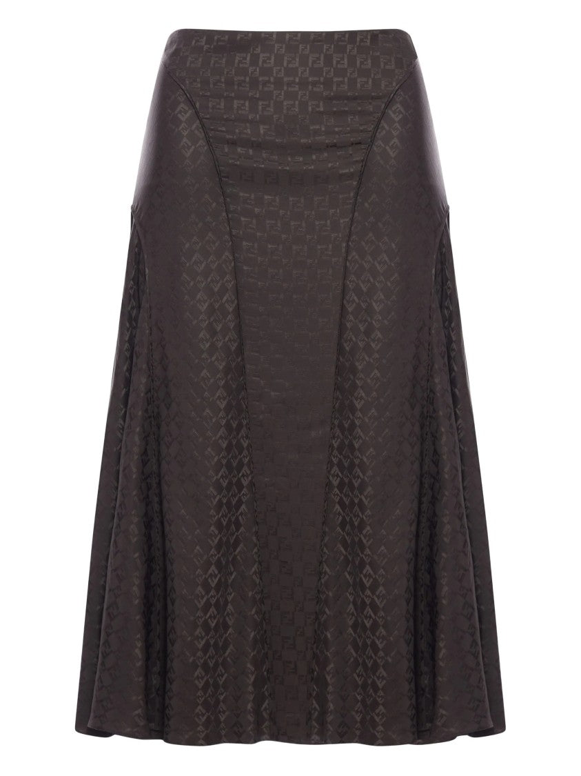 Fendi Chess Ff Brown Flared Checkerboard Skirt
