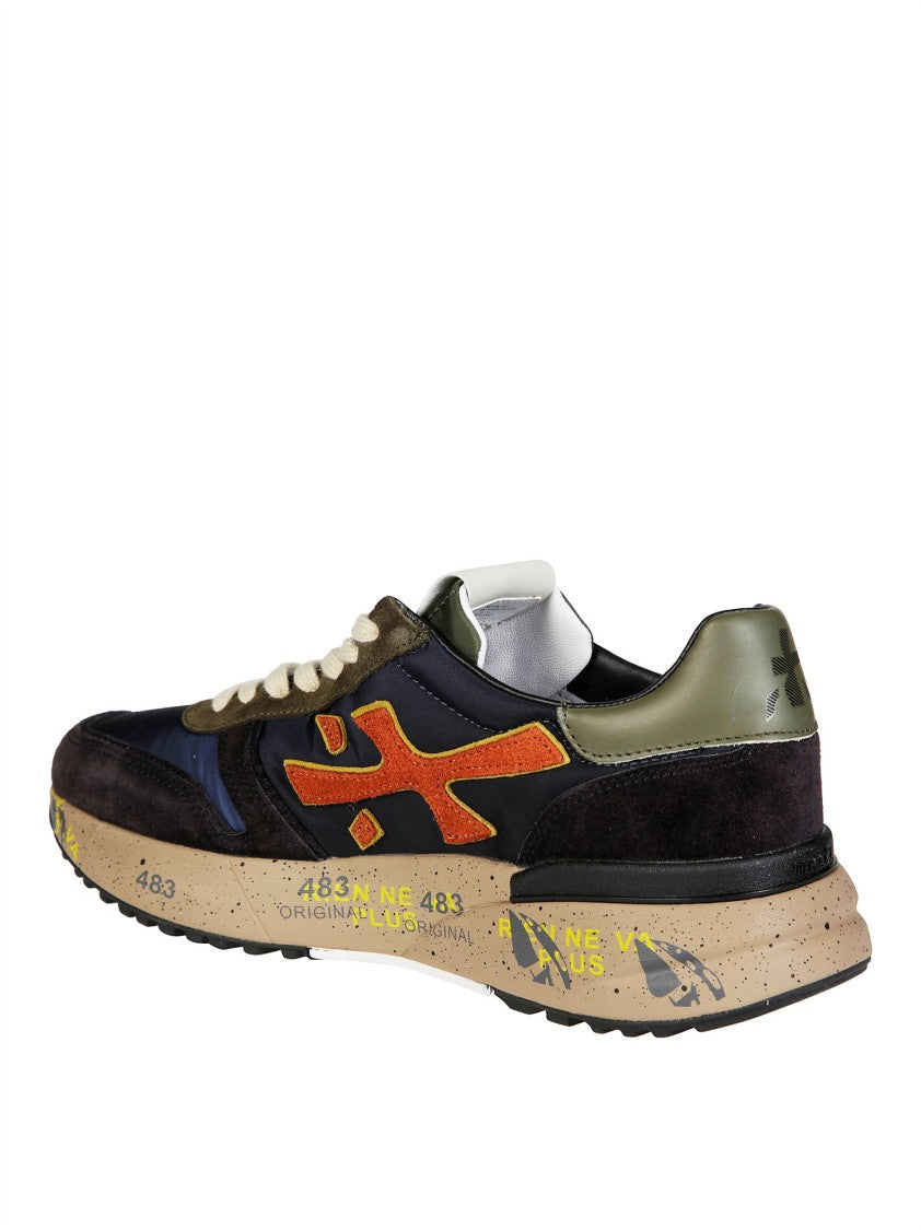 Premiata Navy Olive Green Graphic Sneakers