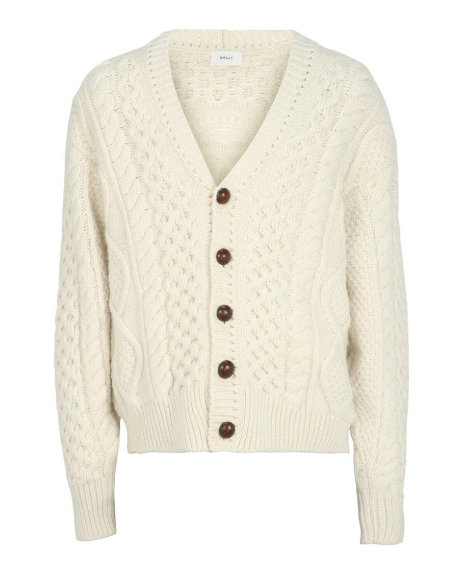 Bally Textured Cable Knit Cardigan With Embroidered Logo
