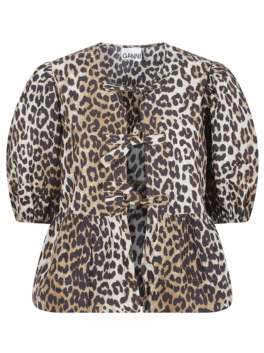 Ganni Multicolor Leopard Print Cotton Poplin Shirt