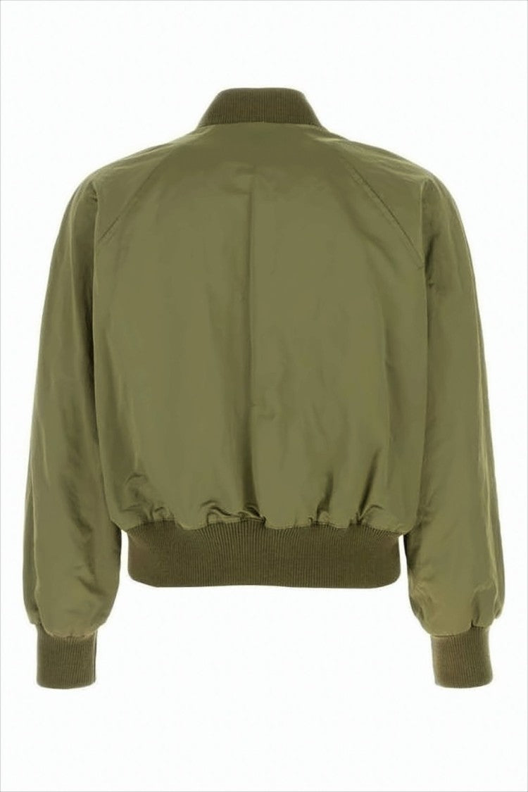 Ami Paris Cropped Green Bomber Jacket With Flap Pockets