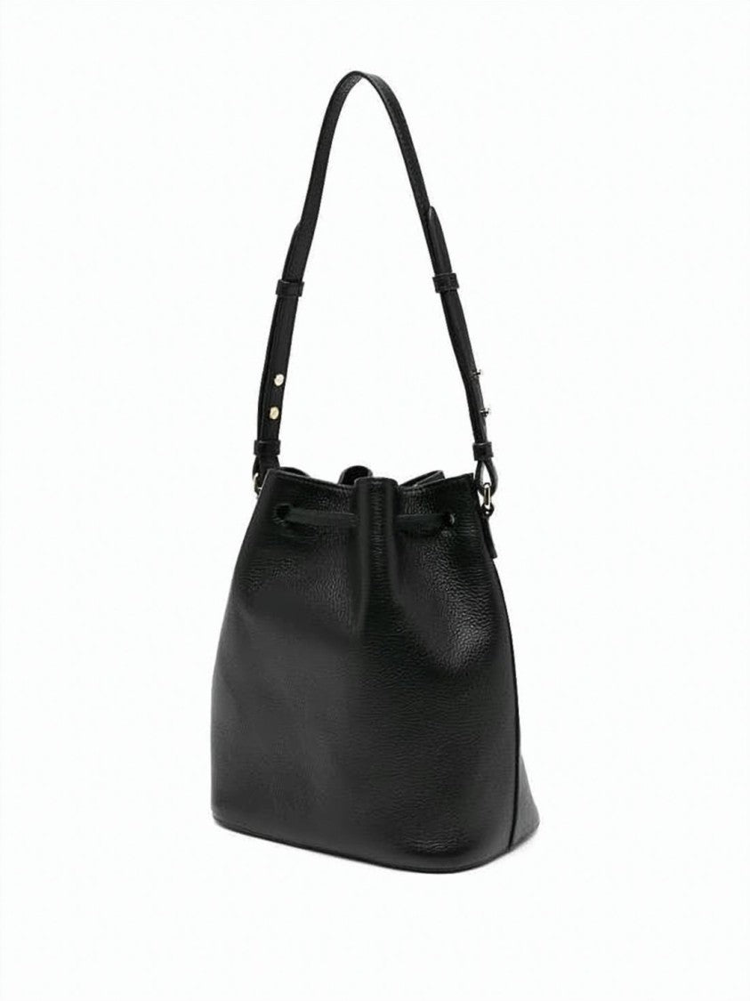 Bally Textured Cow Leather Bucket Bag With Drawstring Closure