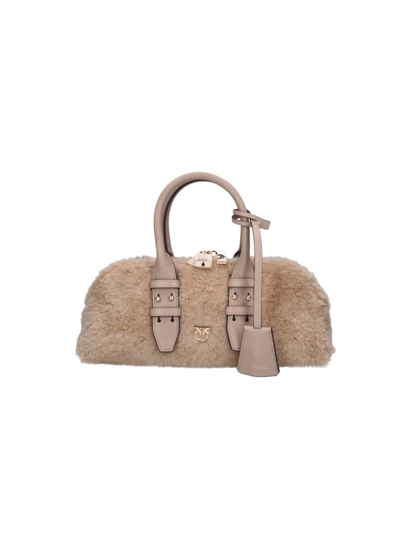 Pinko Grey Escape Teddy Fabric Handbag