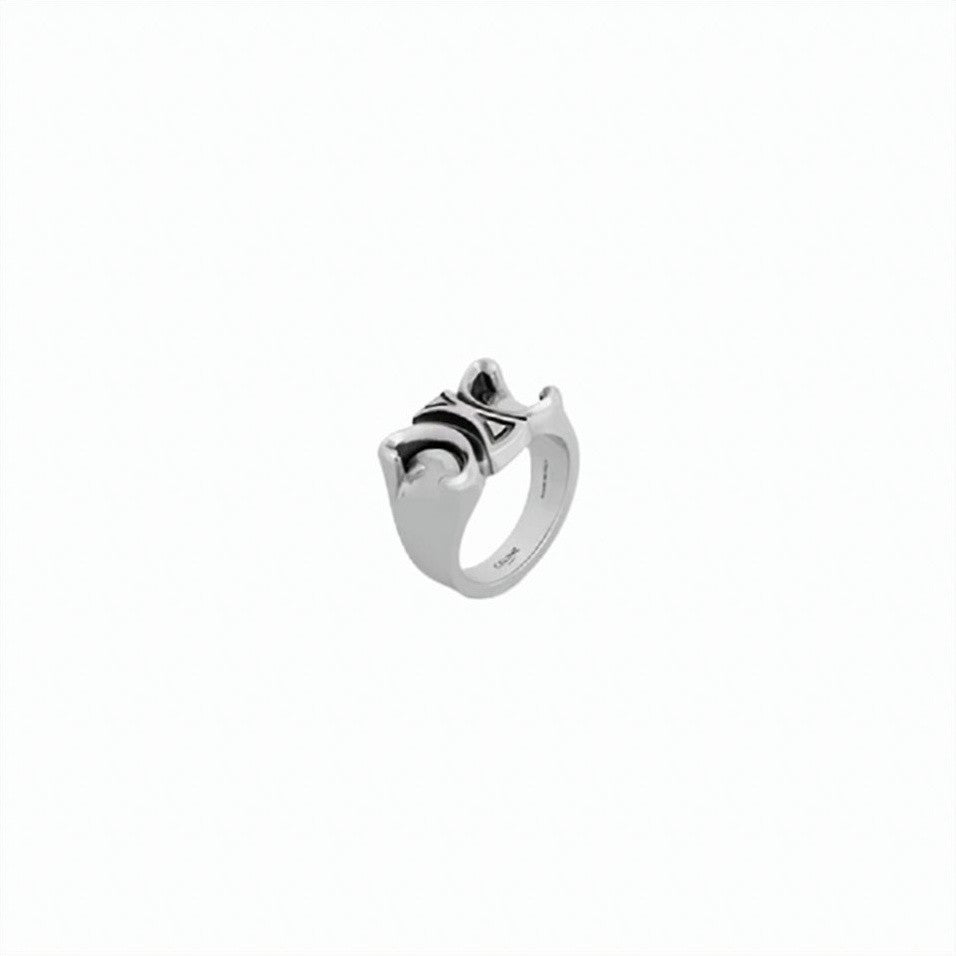 Celine Sculptural Silver-Tone Brass Ring With Engraved Details