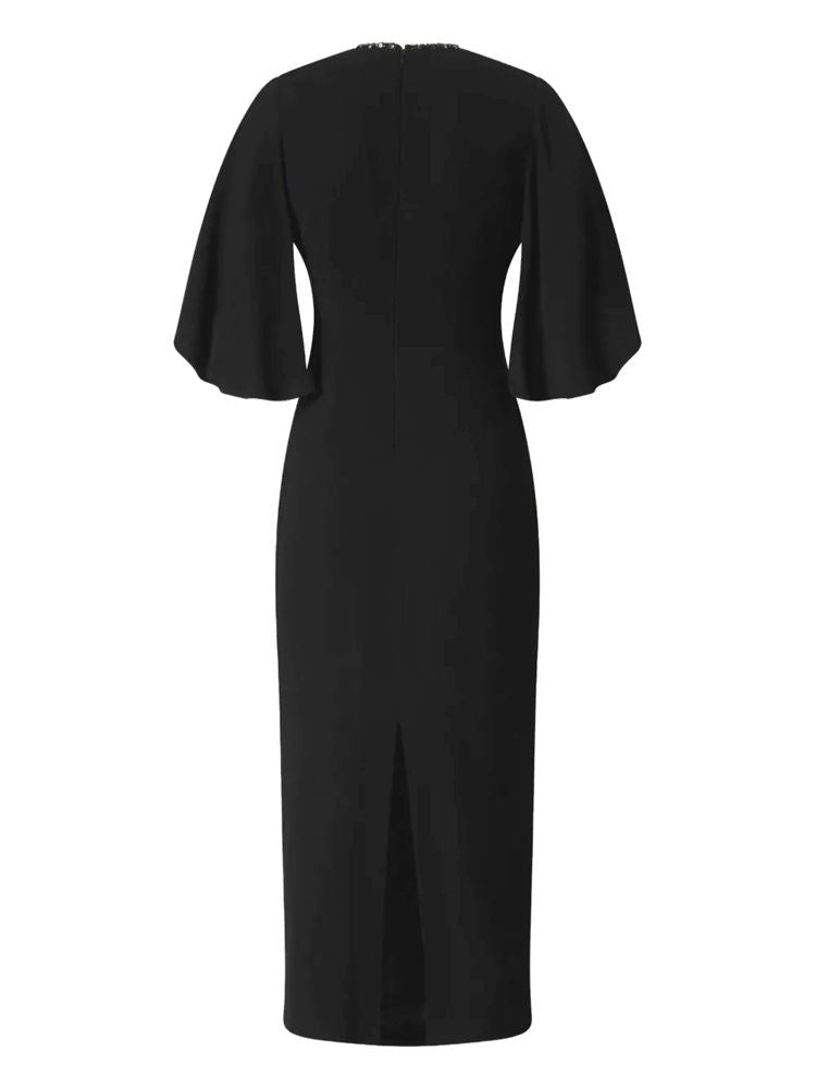Pinko Fitted Black Midi Dress With Flared Short Sleeves And Subtle Embellishments
