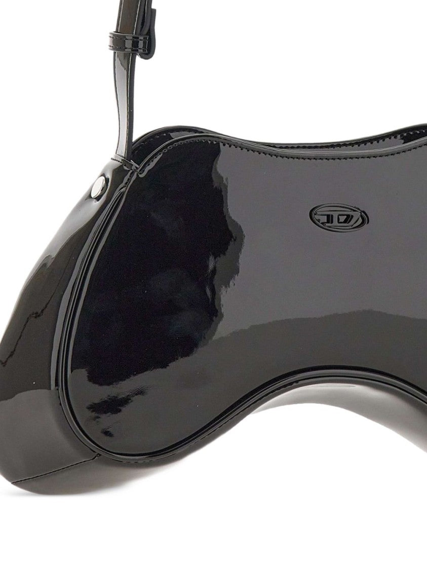 Diesel Black Curved Patent Finish Handbag