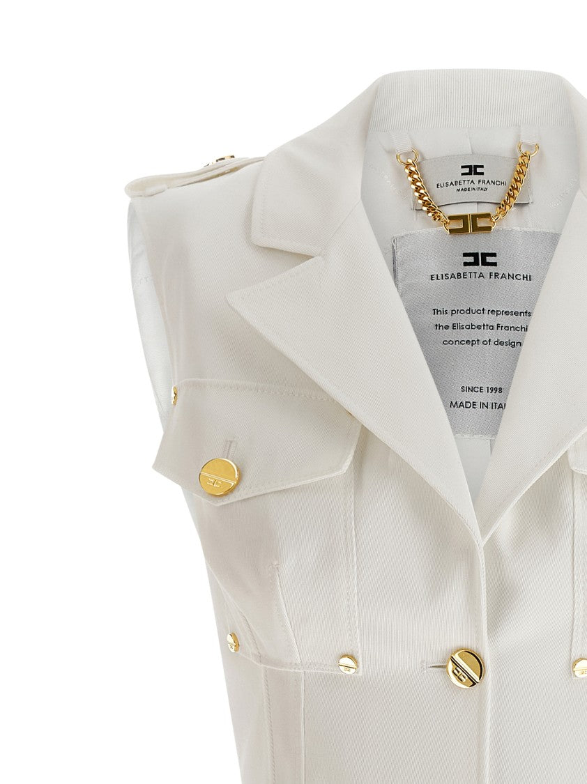 Elisabetta Franchi Double-Breasted Cotton Gabardine Mini Dress With Gold-Tone Accents