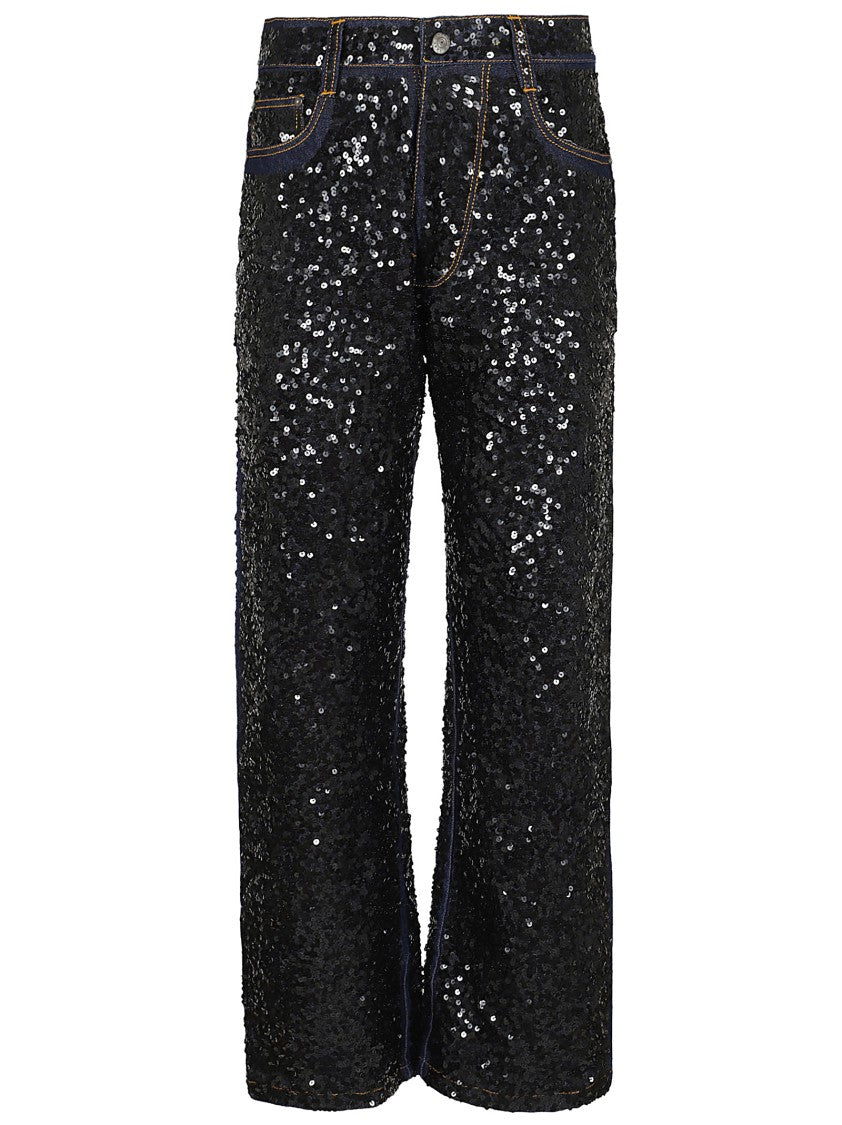 Parosh Sequin-Embellished Wide-Leg Jeans With Stretch Fit