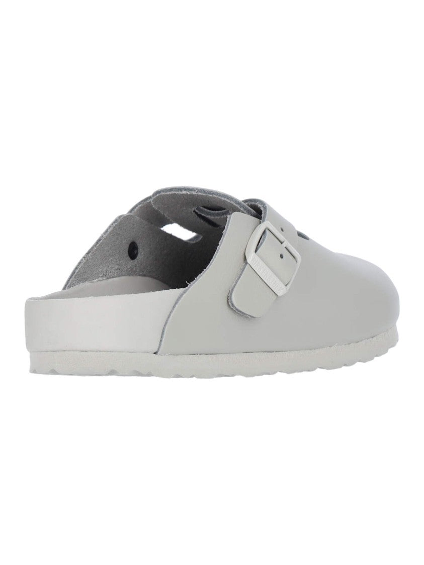 Birkenstock "Boston" Grey Leather Mules