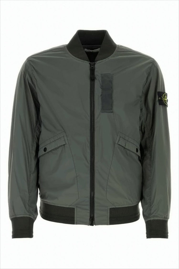Stone Island Smooth-Finish Dark Green Bomber Jacket