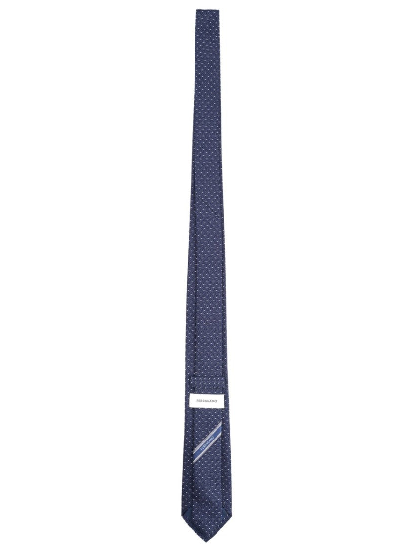 Ferragamo Deep Blue Dotted Pointed Silk Tie