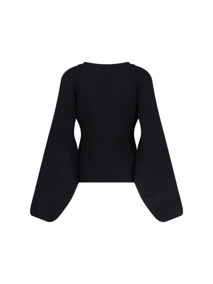 Khaite Relaxed Black Knit Sweater With Deep V-Neckline