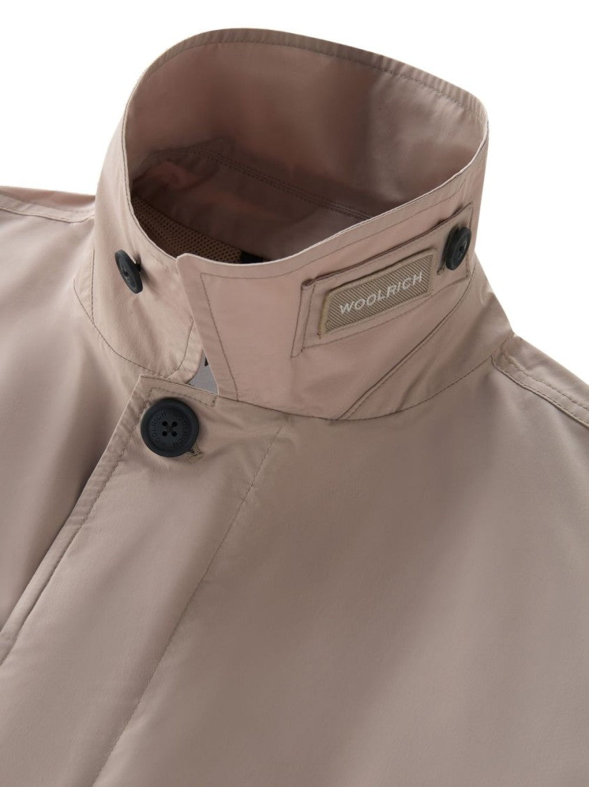 Woolrich Beige Appliqué Logo Car Coat
