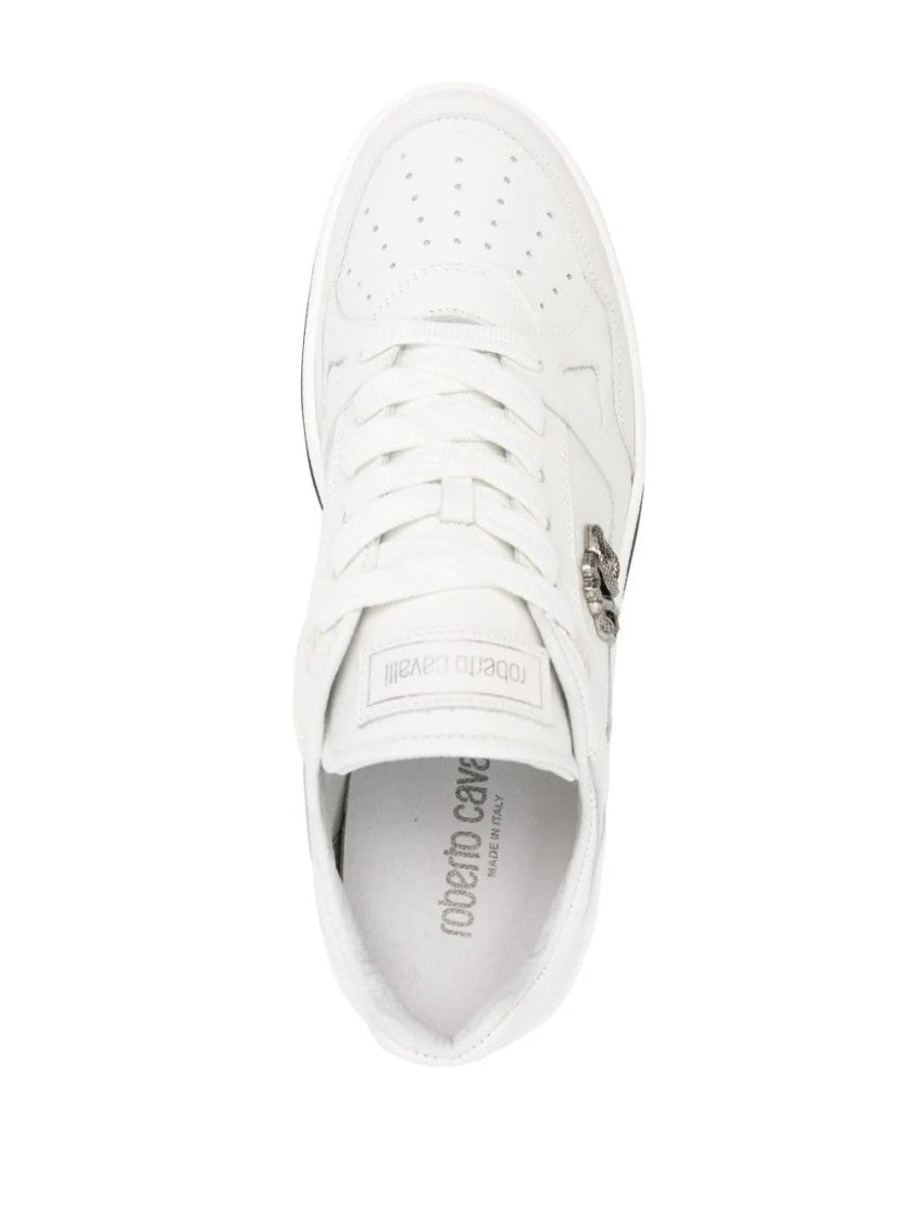 Roberto Cavalli White Cow Leather Trainers With Iconic Logo