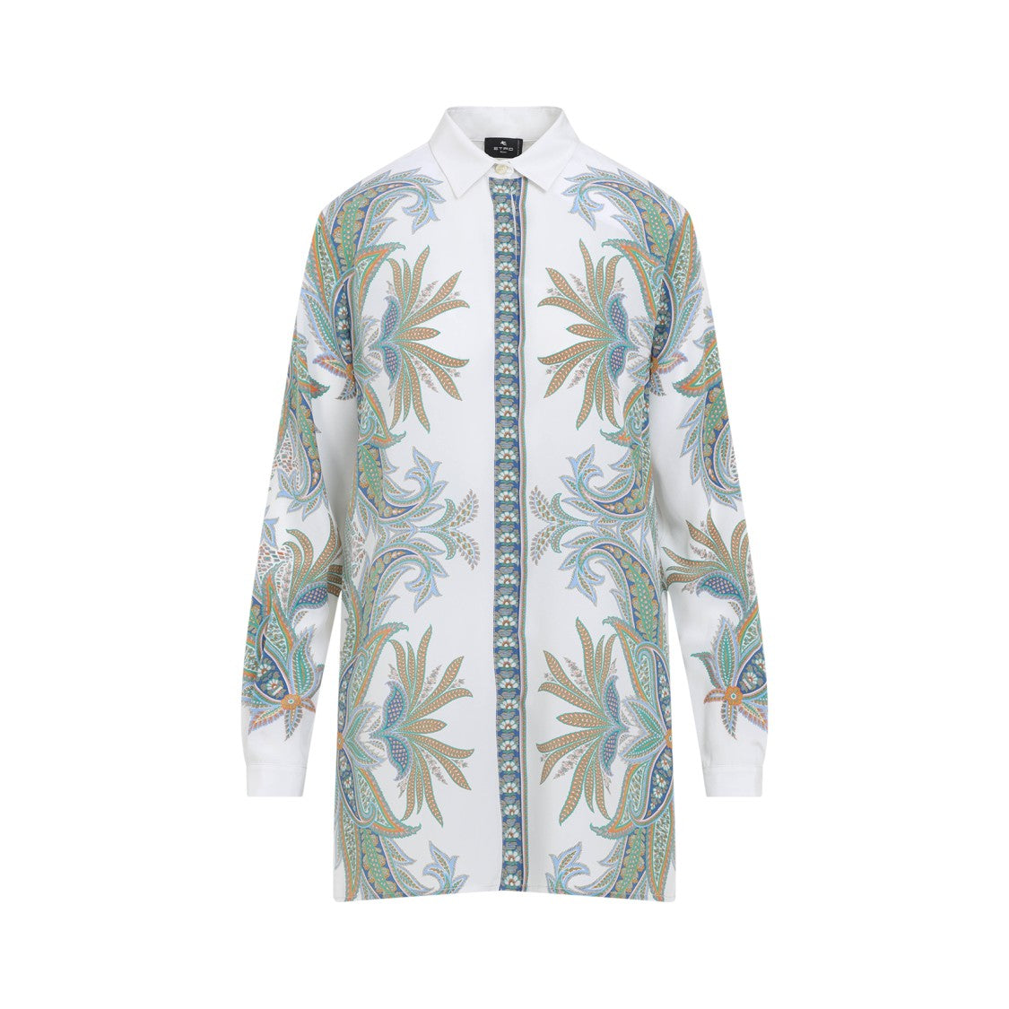 Etro Grey And Blue Printed Silk Shirt