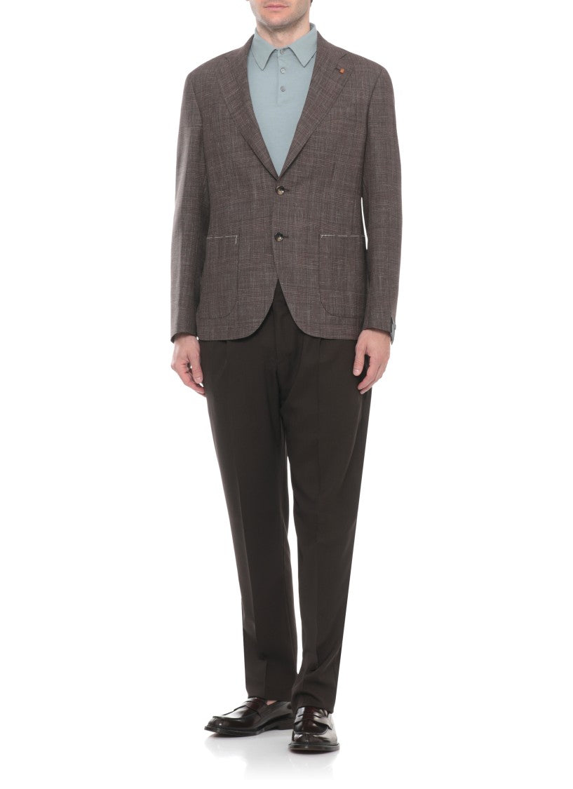 La Torre Red Brown Classic Lapel Wool Blazer