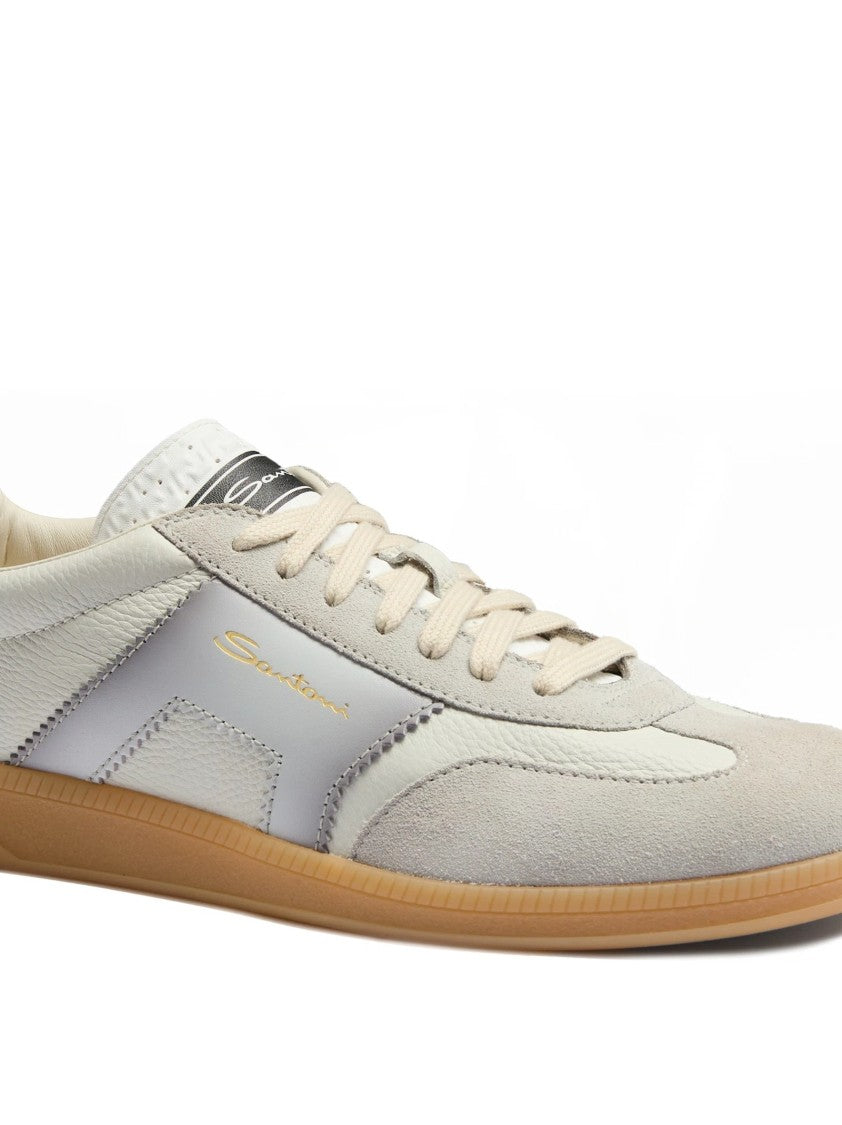 Santoni Low-Profile Leather Sneakers With Suede Reinforcements