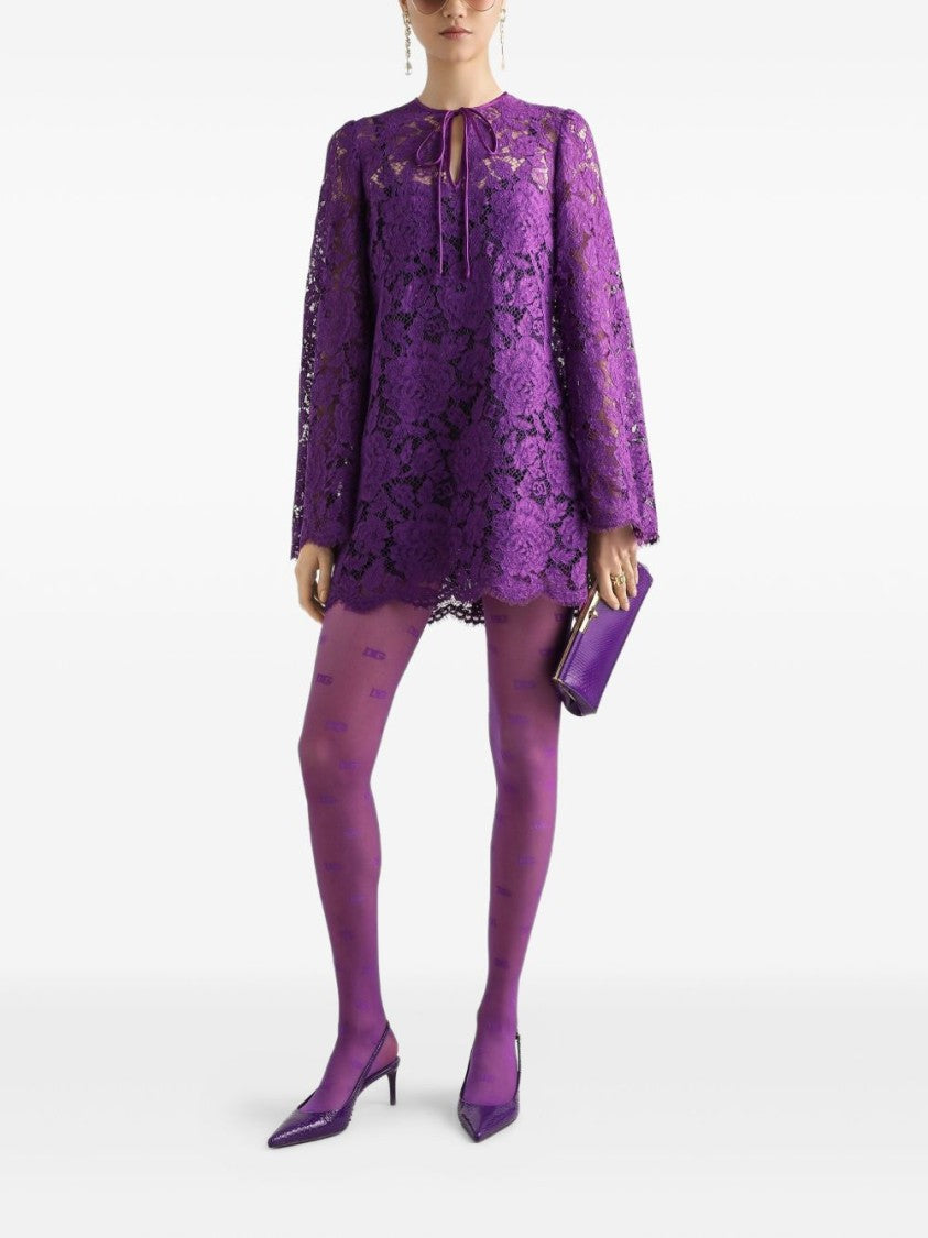 Dolce & Gabbana Cordonetto Lace Mini Dress With Bow Detail