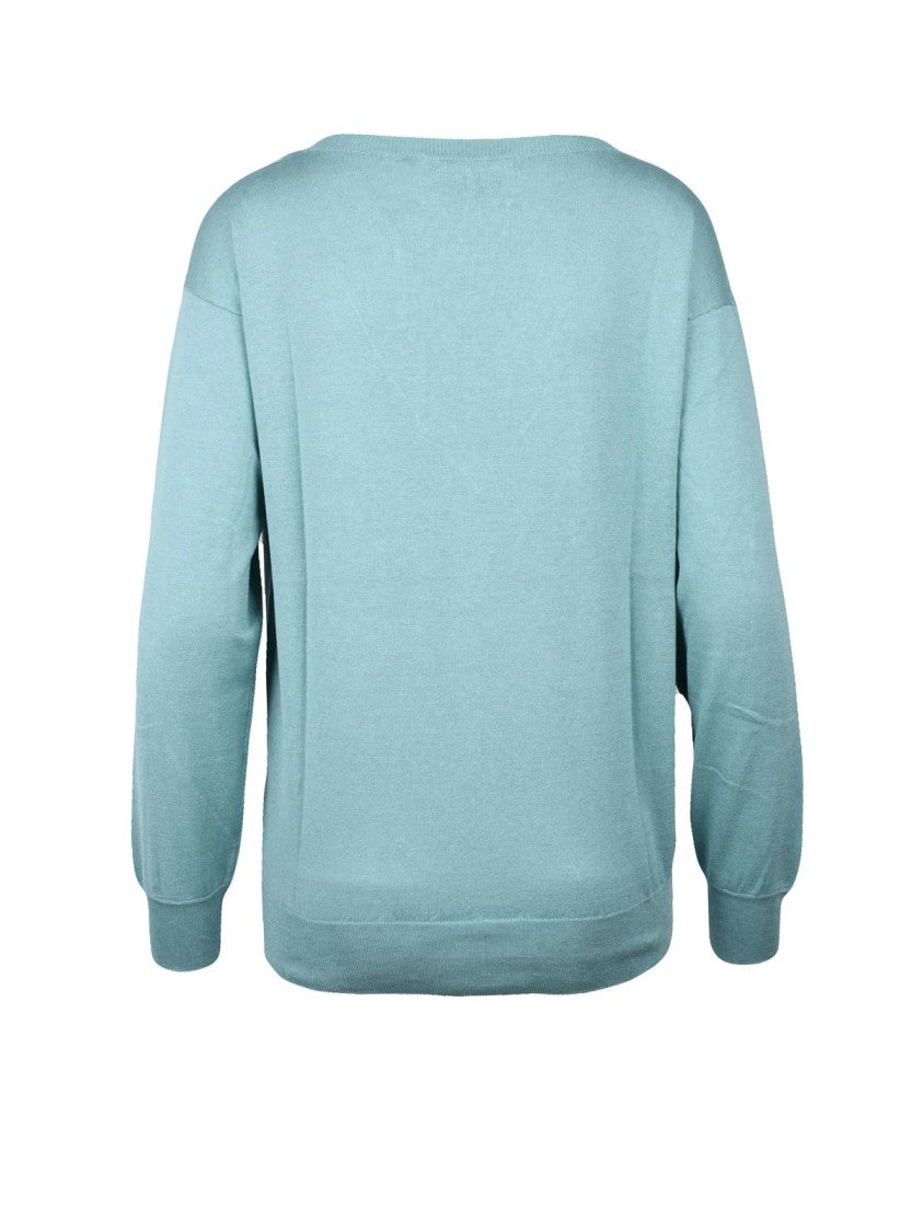 Ballantyne Sage Green V-Neck Silk-Cotton Knit Pullover