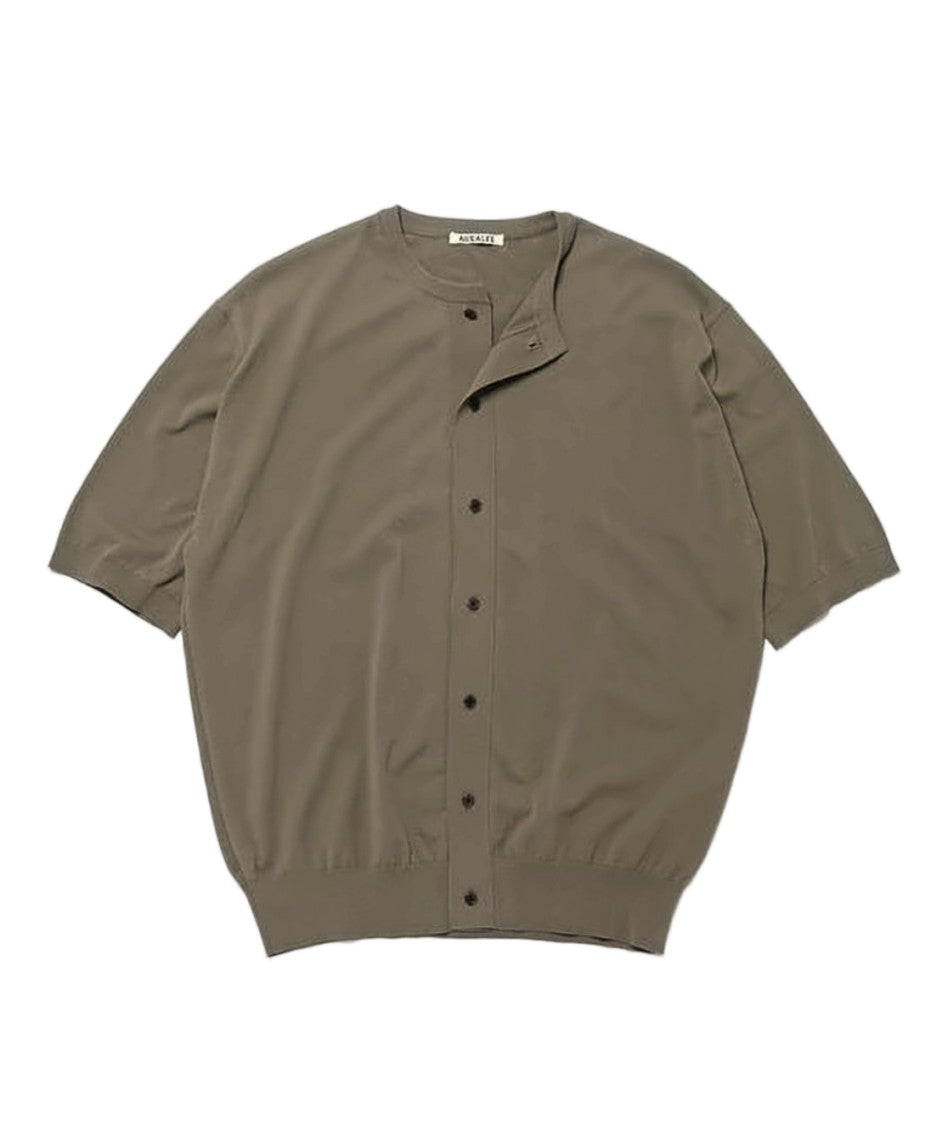 Auralee Short-Sleeved Button-Up Sweater With Ribbed Details