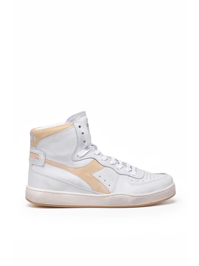 Diadora Heritage White Beige Leather Mi Basket Sneakers