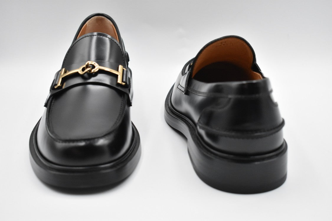 Tod's Laced Black Flat Shoes With Gold-Tone Detail