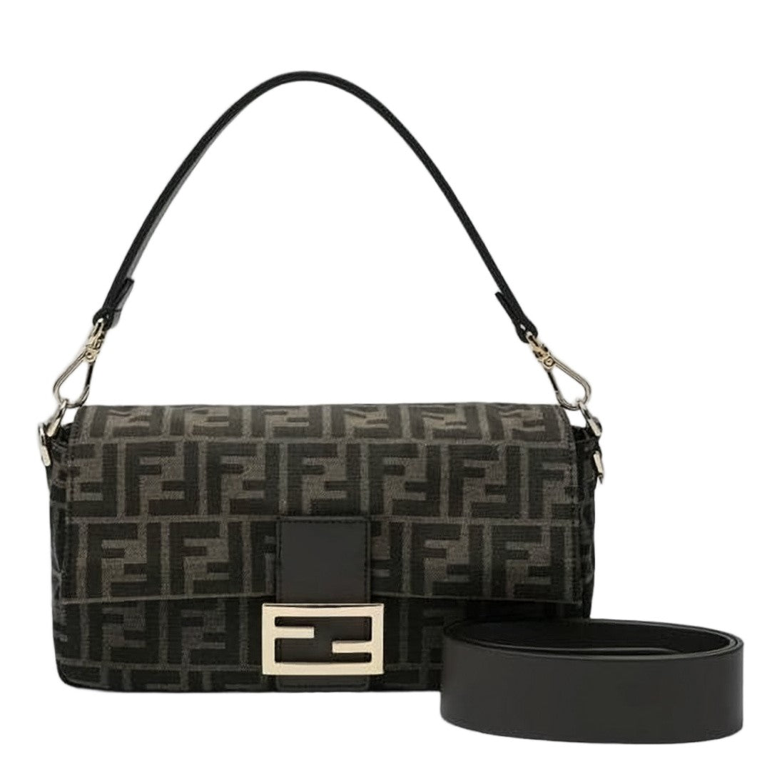 Fendi Monogram Jacquard Baguette Bag With Gold-Tone Buckle Closure