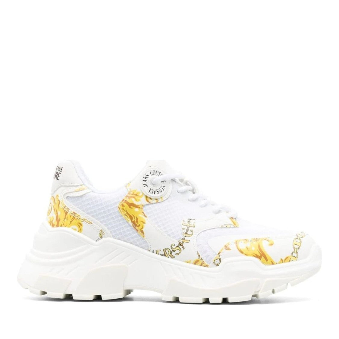 Versace Jeans Couture White Berry Gold Baroque Motif Chunky Sneakers