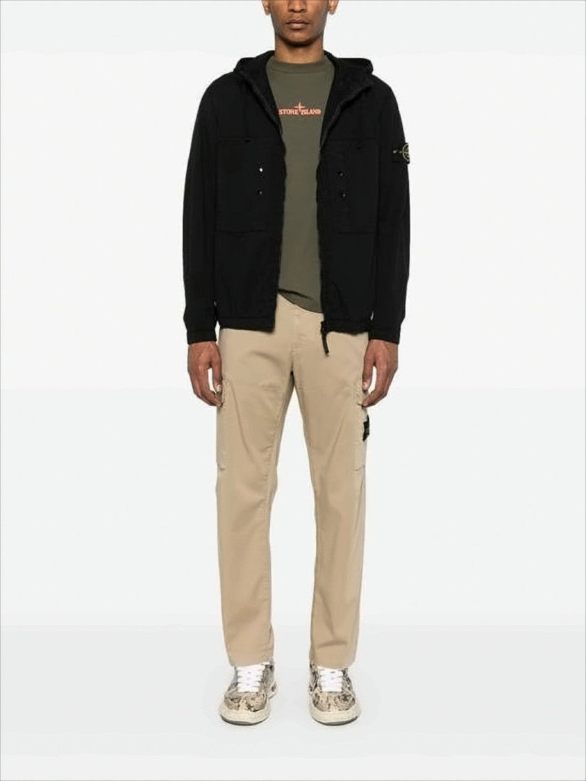 Stone Island Black Casual Jacket With Hood And Signature Patch