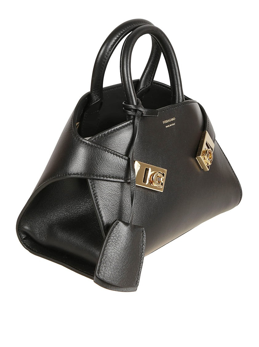 Ferragamo Lightly Hammered Calfskin Handbag With Gancini Accents