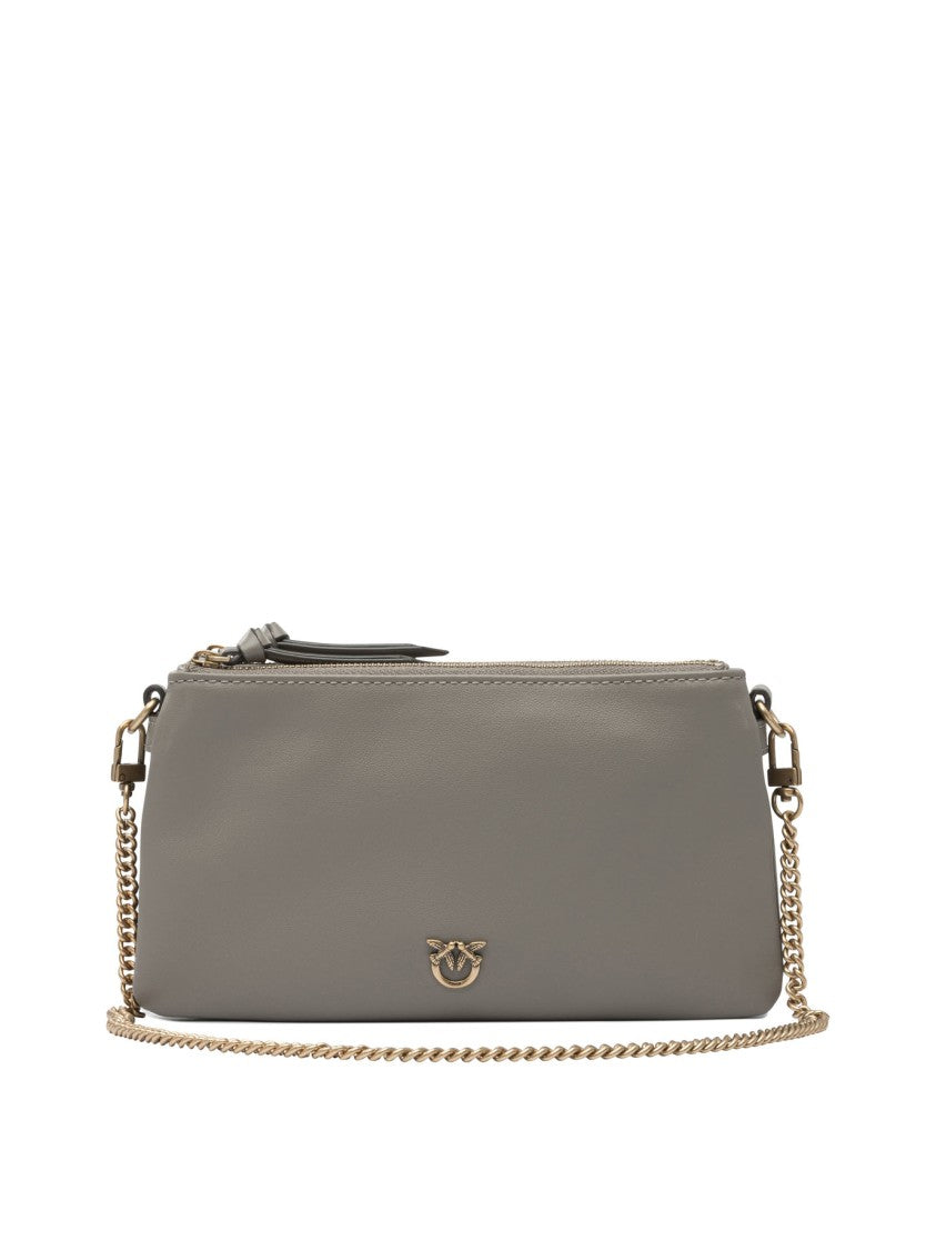 Pinko Rectangular Crossbody Bag In Taupe-Grey Leather