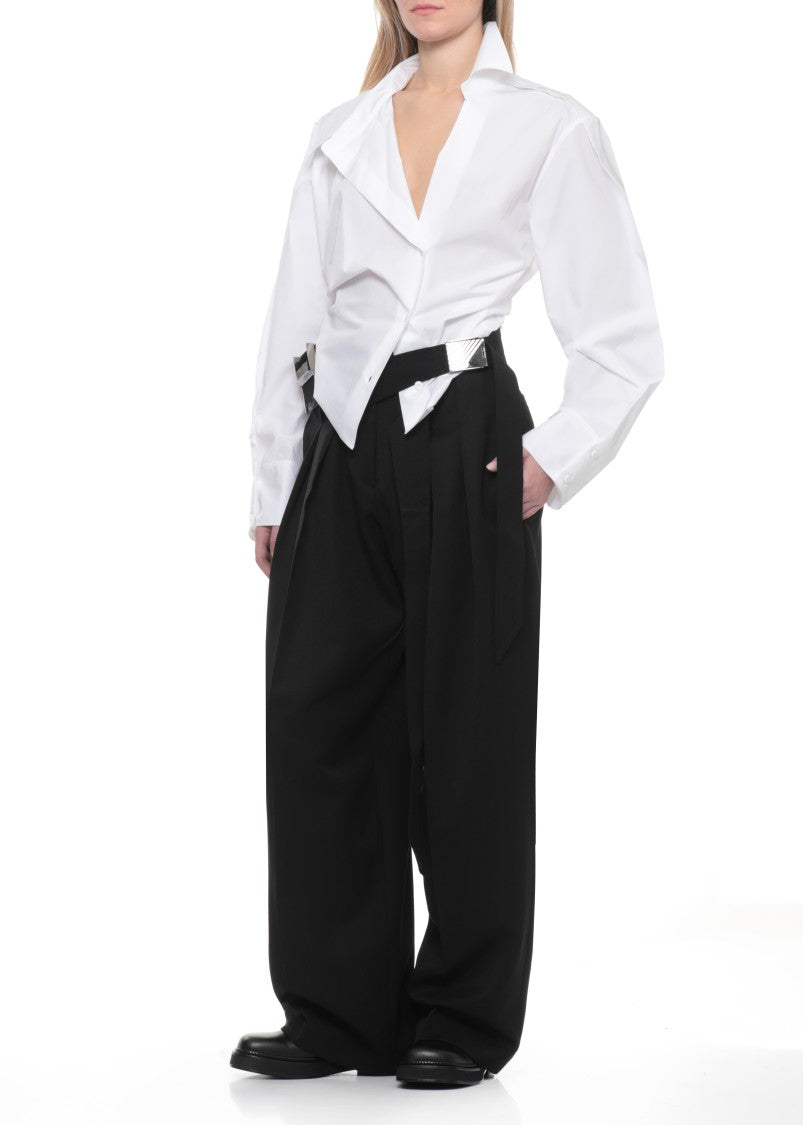 The Attico Black Virgin Wool Belted Palazzo Pants