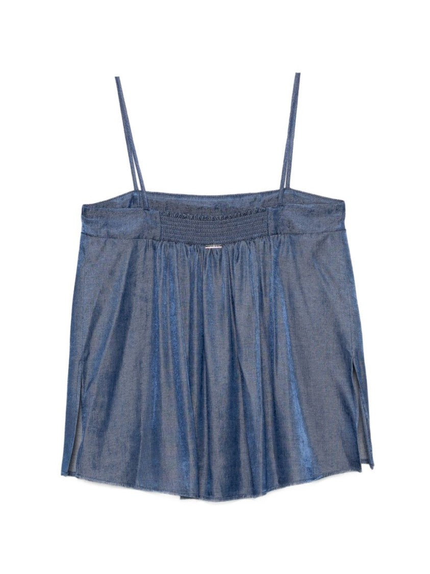Liu Jo Blue Denim-Like Floral Tank Top