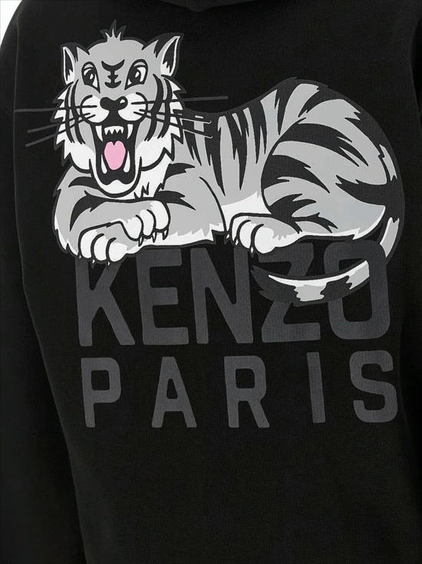 Kenzo Cropped Hoodie With Front Zipper And Distinctive Tiger Graphic