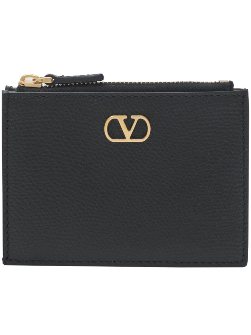 Valentino Black Vlogo Signature Textured Coin Case