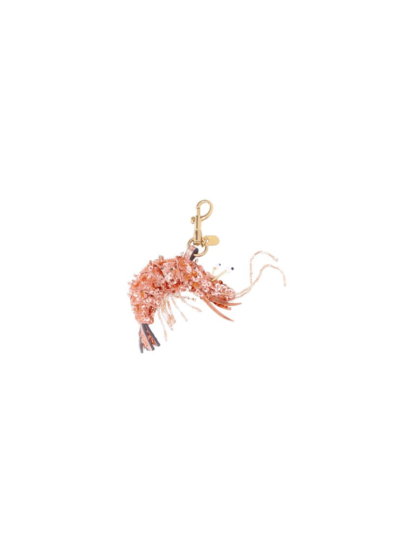 Anya Hindmarch Pink Shrimp Sequin Fabric Key Charm