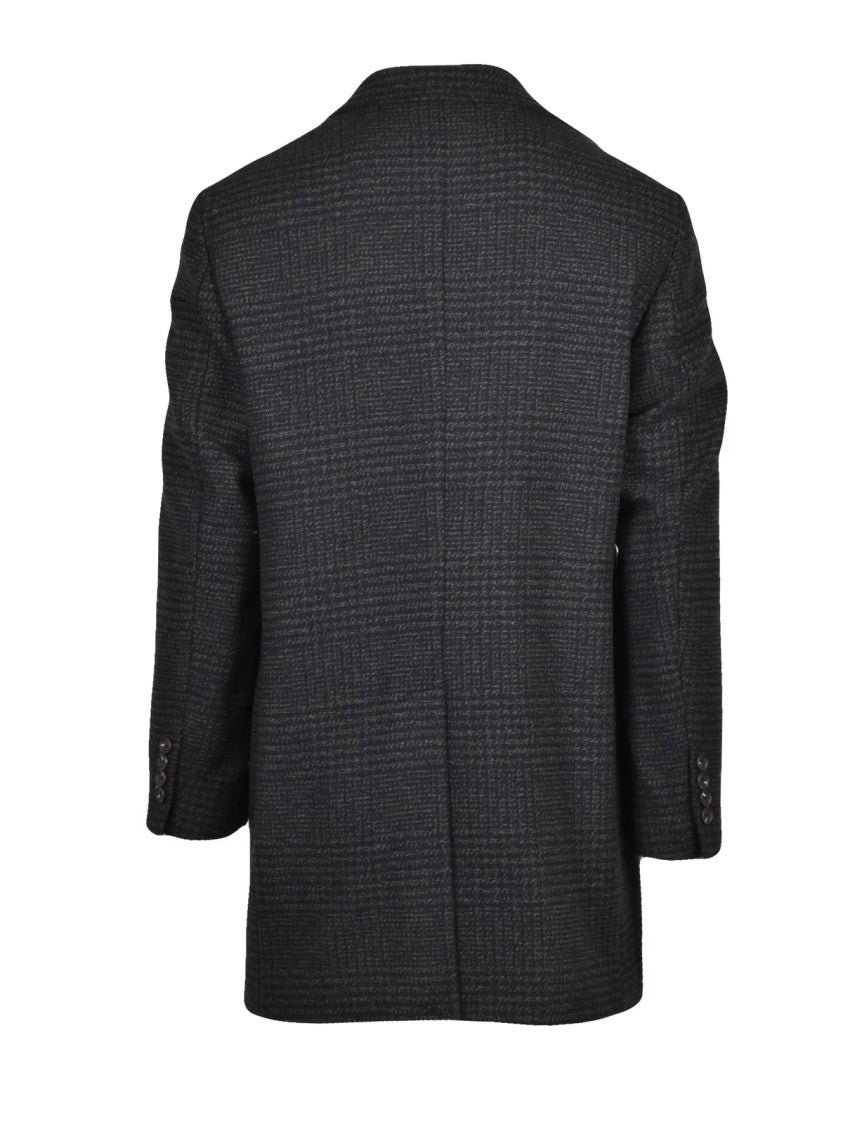 Manuel Ritz Black/Green Checkered Wool-Blend Buttoned Coat