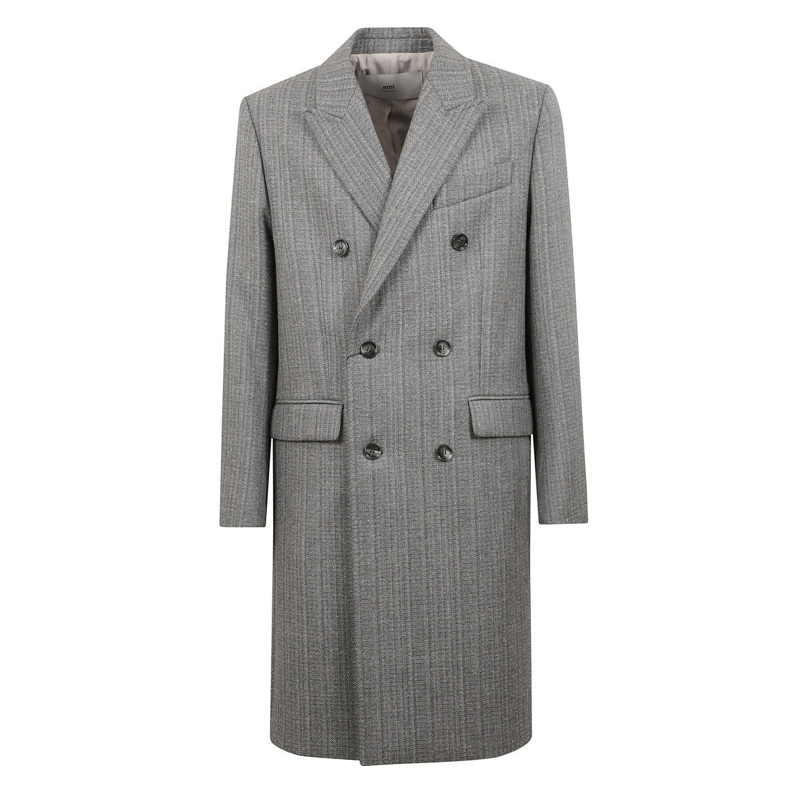 Ami Paris Herringbone Wool Double-Breasted Coat