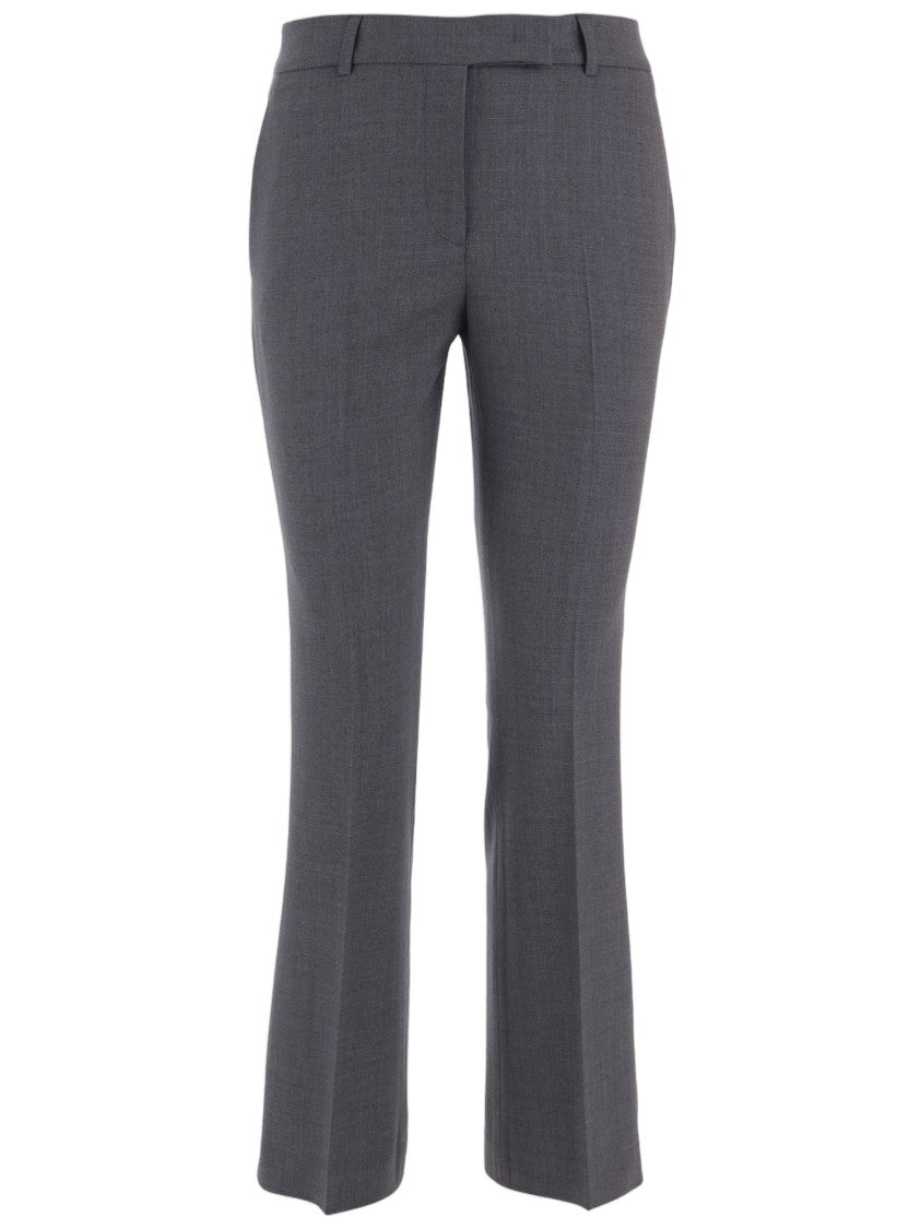 Ql2 Gray Tailored Pleated Stretch Wool-Blend Formal Pants