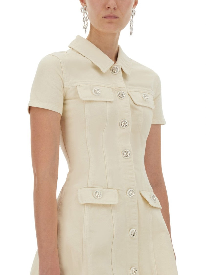 Self-Portrait Fitted Cotton Mini Dress With Classic Collar