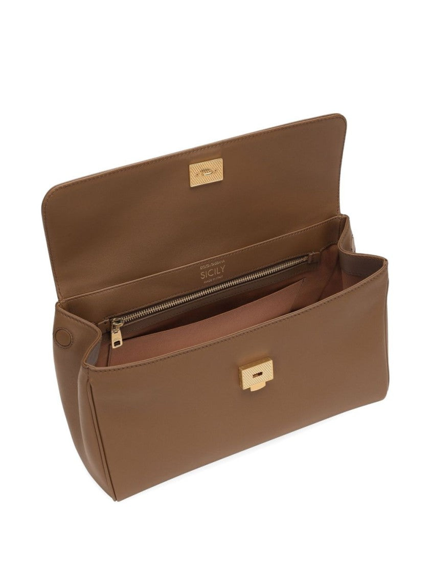 Dolce & Gabbana Structured Beige Handbag With Gold-Tone Hardware