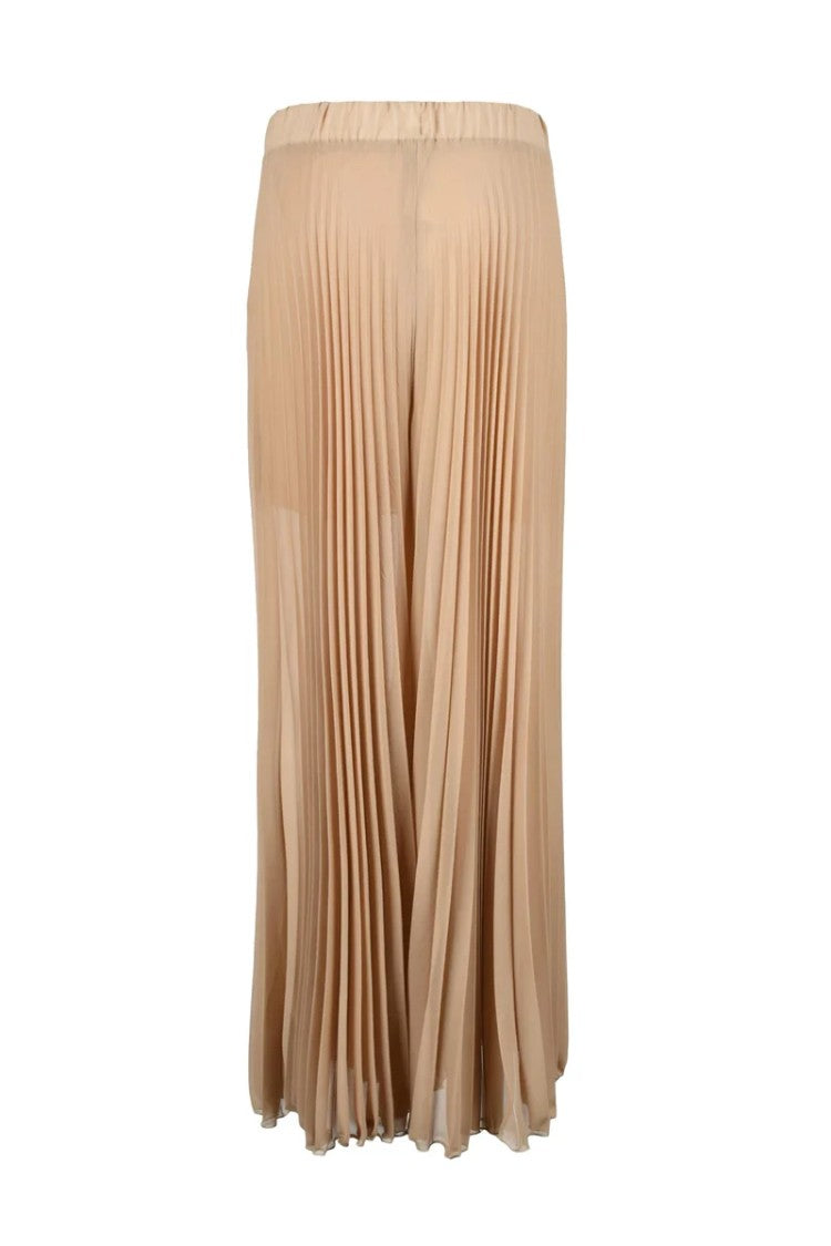 Double C Pleated Polyester Trousers - Beige