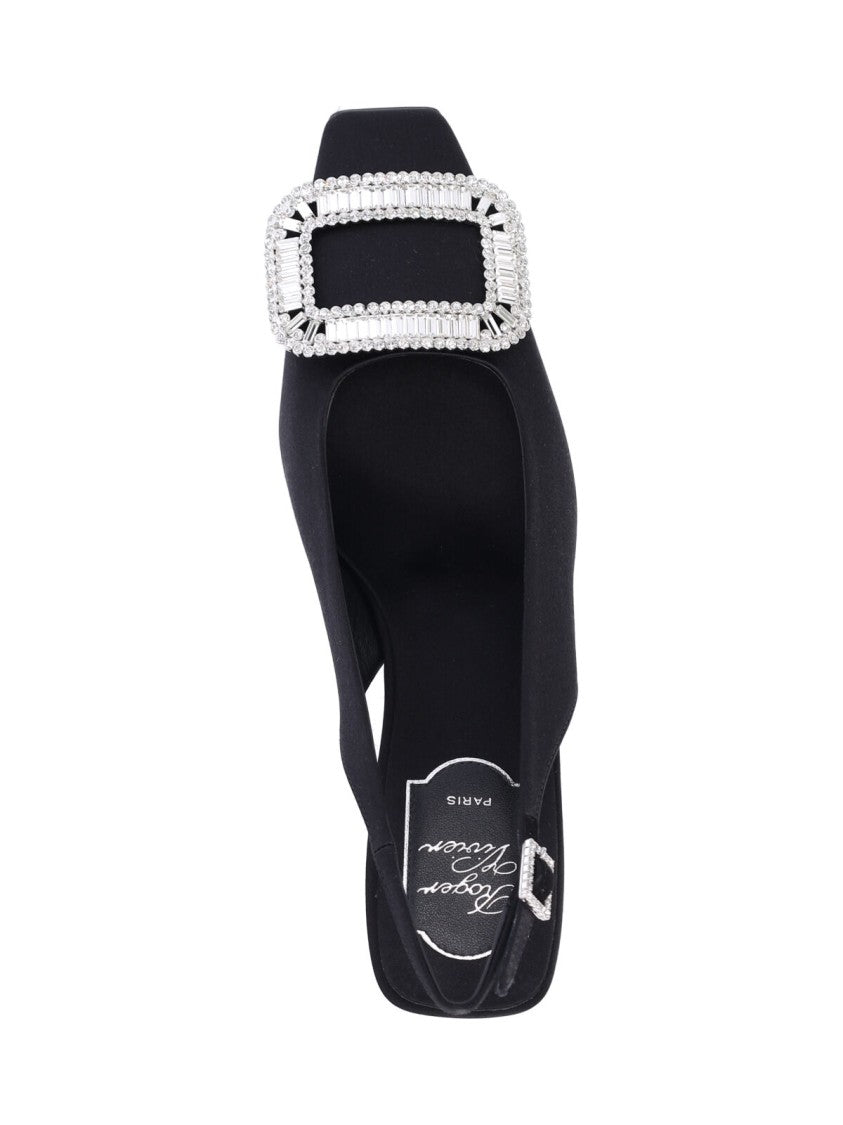 Roger Vivier Black Belle Vivier Satin Slingback Pumps