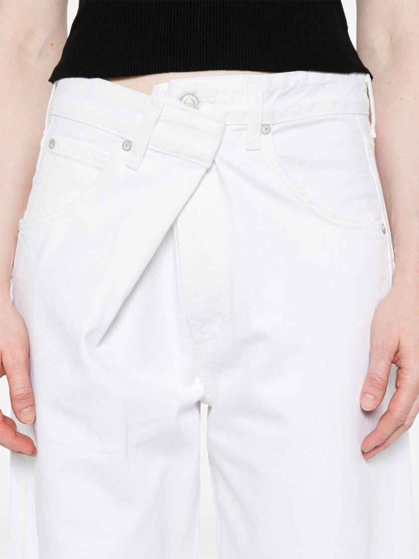 Agolde Wide-Leg White Jeans With Gathered Detailing And Classic Five-Pocket Design