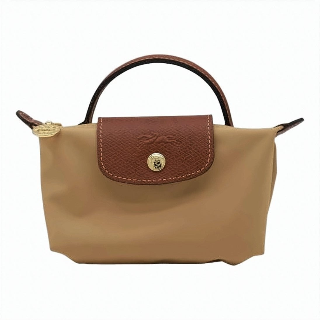Longchamp Compact Beige Tote Bag With Brown Calf Leather