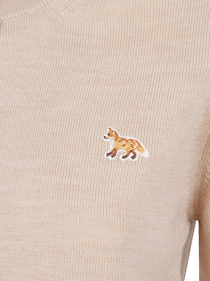 Maison Kitsuné Cropped Knit Wool Sweater With Button-Down Front And Fox Motif