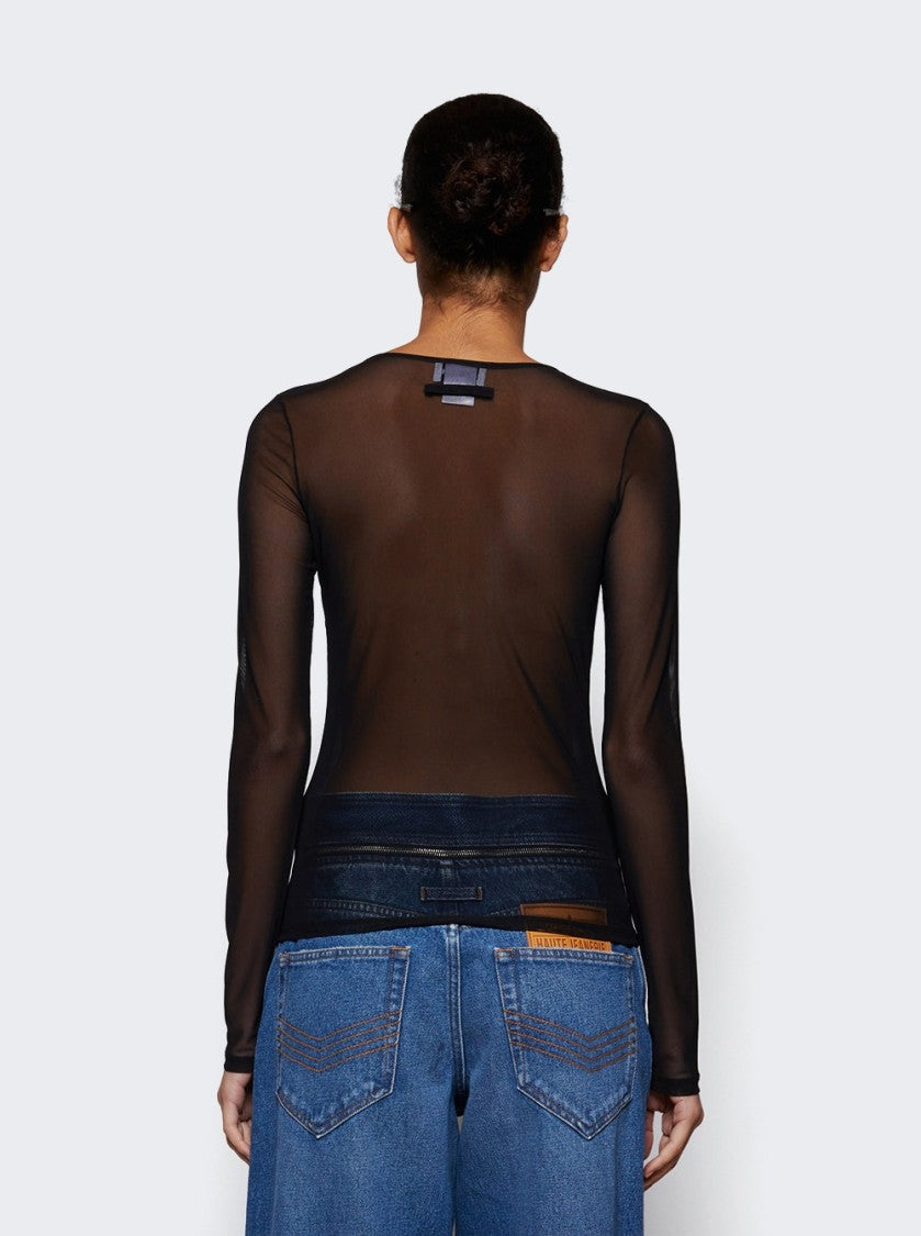 Jean Paul Gaultier Sheer Mesh Long Sleeve Top Black