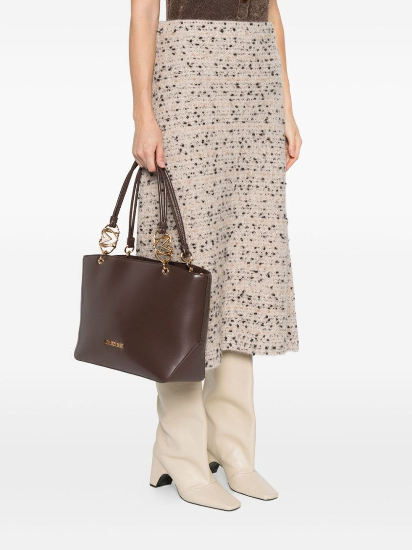 Love Moschino Structured Brown Polyurethane Shopper Bag