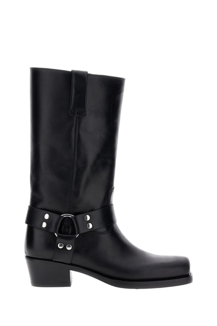 Paris Texas Black Roxy Leather Studded Mid-Calf Boots