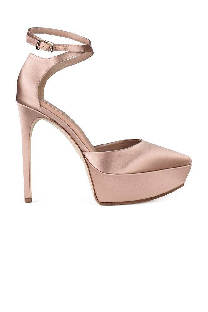 Tamara Mellon Nude Satin Platform Sandals With Pointed Toe